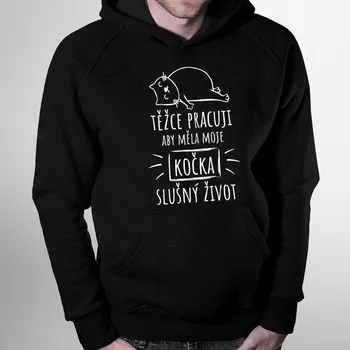 Žertovný předmět Těžce pracuji - kočka - pánská mikina s potiskem