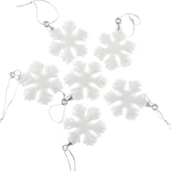 Vánoční dekorace Závěs Vločka 4,5cm, 6ks polystyren, GLITTER, bílá
