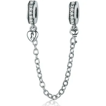 Náušnice B-TOP Bezpečnostní řetízek na náramek SRDCE A KLÍČ - stříbro 925