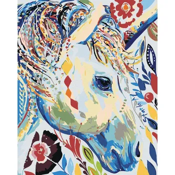 Diamondi Diamantové malování - KVĚTINOVÁ BÍLÁ KOBYLA Rozměr: 40x50 cm, Rámování: bez rámu a bez vypnutí plátna