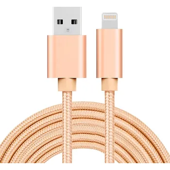 Datový kabel Synchronizační a nabíjecí kabel - Lightning pro Apple zařízení - tkanička - kovové koncovky - zlatý - 3m