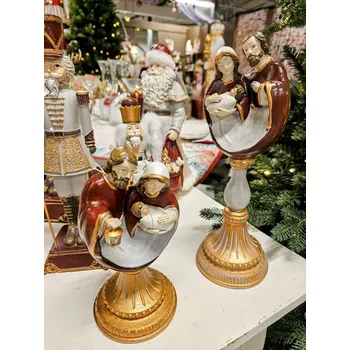 Vánoční dekorace Clayre & Eef Vánoční dekorace vánoční betlém Svatá rodina na noze - 10*10*20 cm Zlatá