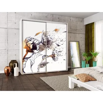 Šatní skříň Skříň PENELOPA 205 slunečnice, dekor korpusu kaštan wenge