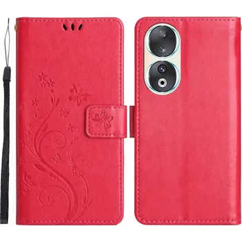 Pouzdro na mobilní telefon Flowers knížkové pouzdro na Honor 90 - červené