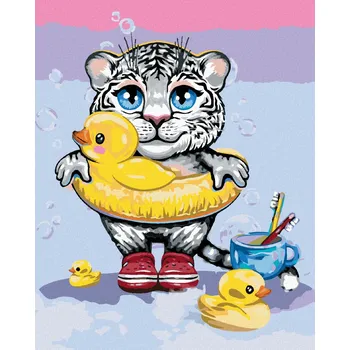 Diamondi Diamantové malování - BÍLÝ TYGŘÍK S KAČENKAMI Rozměr: 40x50 cm, Rámování: bez rámu a bez vypnutí plátna
