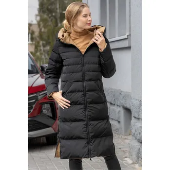 Rino & Pelle Rino&Pelle dámský zimní oboustranný maxi kabát Keila černý/hnědý Velikost: 42