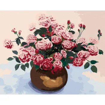 Hračka Diamondi Diamantové malování - RŮŽE V HNĚDÉ KERAMICKÉ VÁZE Rozměr: 40x50 cm, Rámování: bez rámu a bez vypnutí plátna