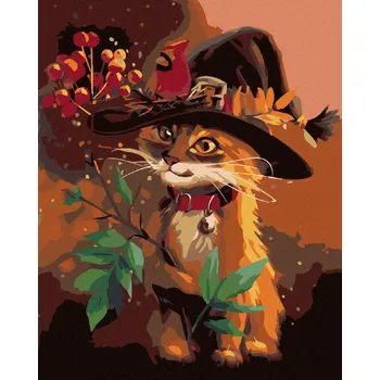 Diamondi Diamantové malování - KOCOUREK V KLOBOUKU A JEŘABINY Rozměr: 40x50 cm, Rámování: bez rámu a bez vypnutí plátna
