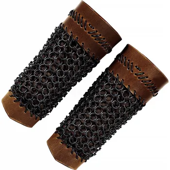 Karnevalový kostým Lord of Battles Kožené nátepníky s kroužkovou výztuží, ocelové kroužky 10 mm černěné