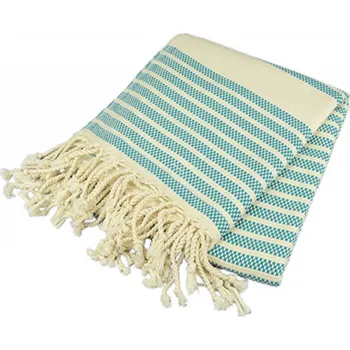 deka A&R Dvojbarevná bavlněná osuška na hamam se střapci 100 x 180 cm, 240 g/m Barva: petrolejová - slonovinová, Velikost: 100 x 180 cm AR055