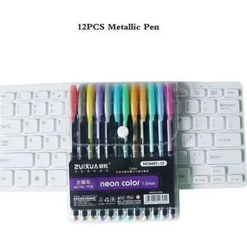 Sada gelových propisek se třpytkami - 12 Kovové pero