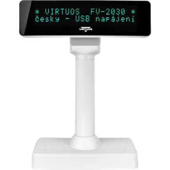 VFD displej zákaznický Virtuos FV-2030W, 2x20 znaků 9mm, USB, bílý
