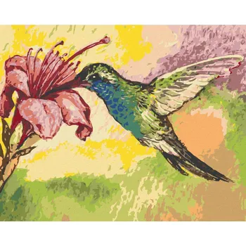 Diamondi Diamantové malování - KOLIBŘÍK A RŮŽOVÁ KVĚTINA Rozměr: 40x50 cm, Rámování: bez rámu a bez vypnutí plátna
