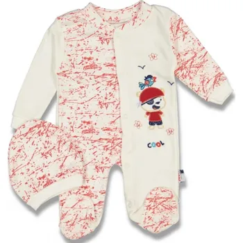 Kojenecký overall Overal a čepice bílo-červený Pirát 74