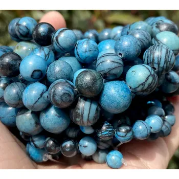 Dětské navlékací korálky Jaspis síťový modrý 6 mm (návlek 58 - 60 korálků)