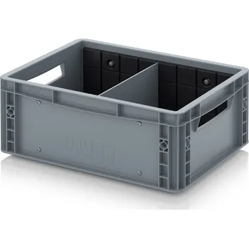 paleta Euro přepravka S příčnou dělicí stěnou 40 x 30 x 17 cm - Stříbrošedá - materiál: PP - EG GEF QT 4317