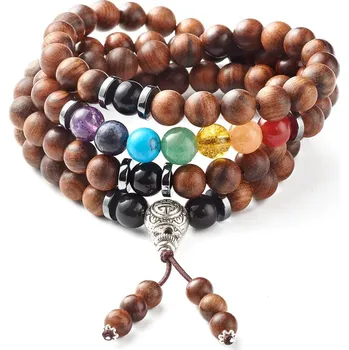 Náramek Náramek Shamballa korálkový přírodní vícevrstvý Hnědý dřevěný