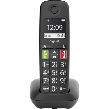 Stolní telefon Gigaset E290 DECT/GAP bezdrátový analogový telefon kompatibilní s naslouchadly , handsfree, dětský telefon černá