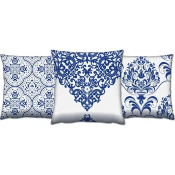 Podsedák Sada vzorovaných polštářů VAPO 3 ks 43x43 cm bílé/modré