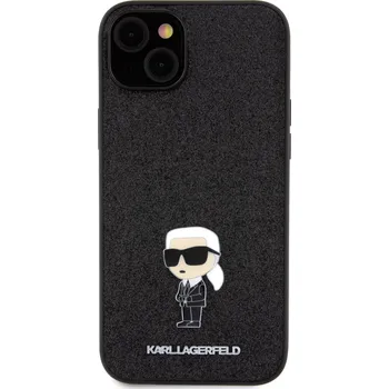 Pouzdro na mobilní telefon Karl Lagerfeld Fixed Glitter Metal Ikonik pro Apple iPhone 15 Plus černé