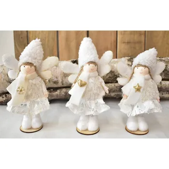Vánoční dekorace Látkový anděl stojící 19,5 cm, bílý (134225 015 BNPL-83-00138-21 anděl)