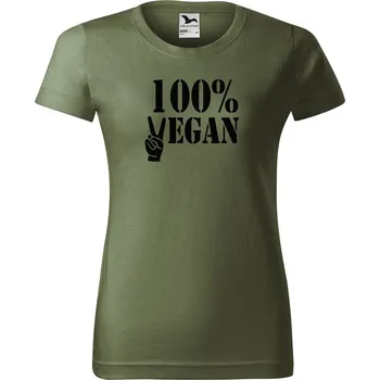 Dámské tričko DOBRÝ TRIKO Dámské tričko 100% VEGAN černý potisk Barva: Khaki, Velikost: 2XL