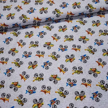 Bavlněný úplet dětský TEPLÁKOVINA 16533/061 čtyřkolky na šedé, š.150cm (látka v metráži)