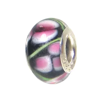 Korálek Korálek skleněný ČERNÝ květinový TOPBEADS