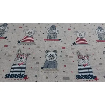 BYTEMA Dekorační látka ZAJÍCI A MEDVĚDI šíře 140 cm