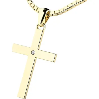 Přívěsek Dámský přívěsek žluté zlato 585/1000 přírodní diamant 0.006 ct G/SI kříž 10947-ZL-DIA bez řetízku