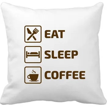 Dekorativní polštářek Polštářek Eat Sleep Coffee dekorační Potisk: Hnědý