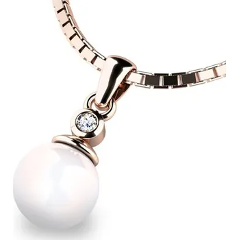 Přívěsek Dámský přívěsek růžové zlato 585/1000 přírodní diamant 0.027 ct perla a diamanemt 10870-CV-FW-DIA bez řetízku