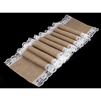 ubrus Běhoun / ubrus jutový s krajkou 40x300 cm, malé, režná přírodní