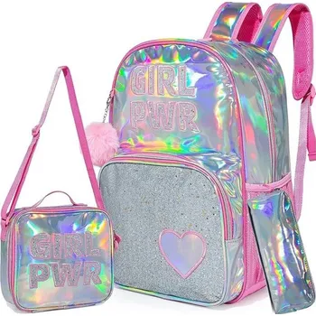 Dětský batoh Jasmine Dívčí školní batoh set 3v1 HOLO Girl PWR Růžový 24L DANIVIVI D2475s2