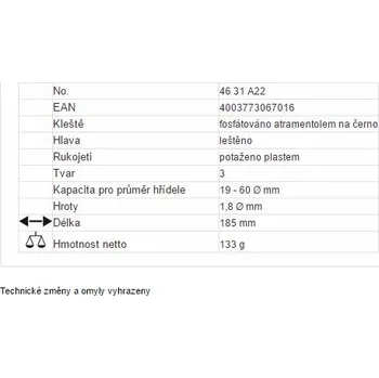 Kleště Kleště, na pojistné kroužky vyhnuté 45°, KNIPEX, 4631A22