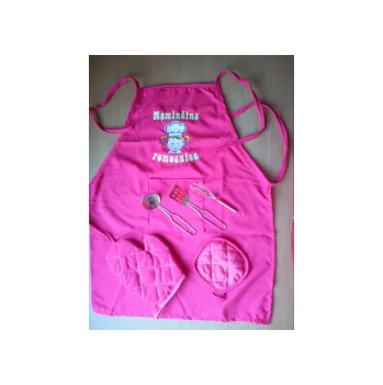 Kuchyňská zástěra DĚTSKÁ SADA S VÝŠIVKOU růžová dětská růžová