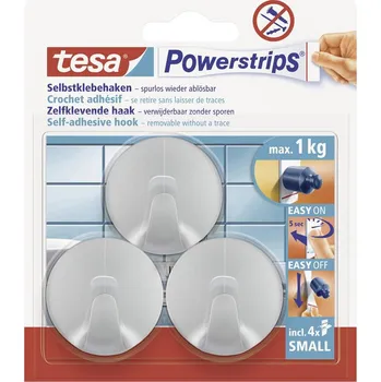 Věšák tesa POWERSTRIPS® Lepicí háček Small chrom (matný) Množství: 3 ks