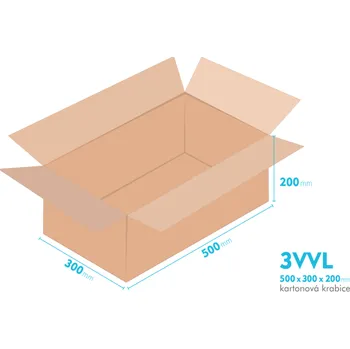 Obalový materiál Kartonové krabice 3VVL - 500x300x200mm - vnitřní 495x295x190mm