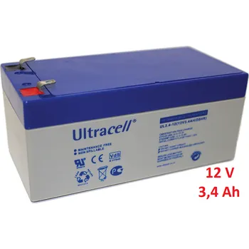 Záložní, staniční baterie VRLA-AGM 3,4 Ah , 12 V , kontakty F1 , Ultracell (Ultracell)