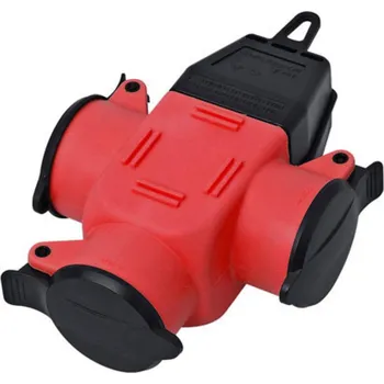 Elektrická zásuvka interBär 9007-002.01 3násobná zásuvka guma 230 V červená IP44