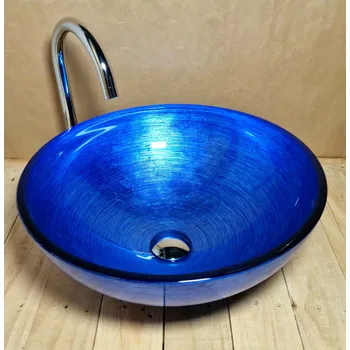 Umyvadlo Light for home - Skleněné designové umyvadlo "Blue Silver Marvel" U 006, Modrá, stříbrná