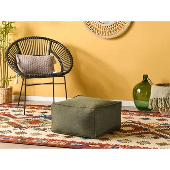 Taburet Puf olivově zelený bavlněný čtvercový vzor chevron boho moderní design obývák ložnice Beliani