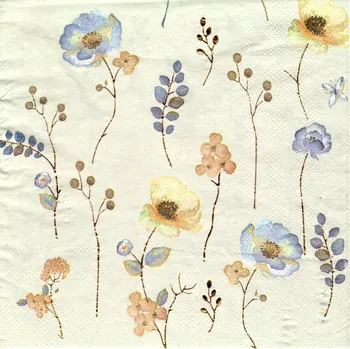 Papírový ubrousek UBR62, Ubrousek, 16x16 cm, KYTIČKY NA BÉŽOVÉM, 1 kus