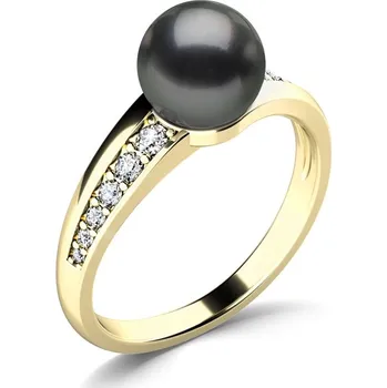 Prsten Dámský prsten přírodní diamant 0.156 ct černá perla a brilianty 140012-ZL-FW-Black velikost 49