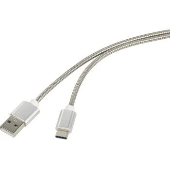 Mobilní telefon Renkforce USB kabel USB 2.0 USB-A zástrčka, USB-C ® zástrčka 0.50 m stříbrná kabelový plášť z nerezové oceli RF-4888674