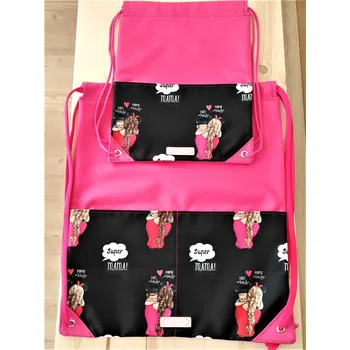 Sportovní vak Stahovací vak na záda SUPER MÁMA- v kombinaci s tmavě růžovou