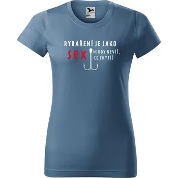 Dámské tričko DOBRÝ TRIKO Dámské tričko s potiskem RYBAŘENÍ Barva: Denim, Velikost: XS
