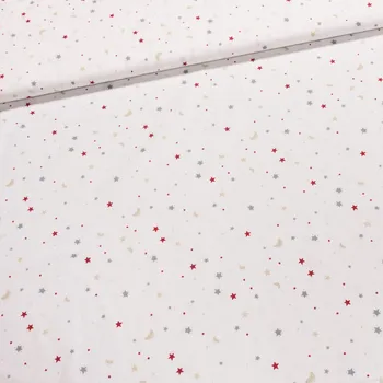 Bavlněné plátno ANIKA barevné hvězdičky a měsíček na bílé, š.160cm (látka v metráži)