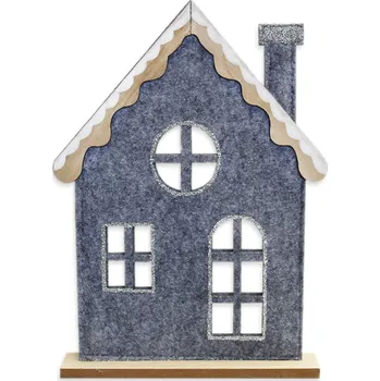 Vánoční dekorace Domek filc/dřevo 22,5cm šedá