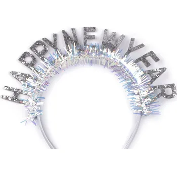 Náramek Párty čelenka do vlasů Happy New Year saténová, malé, 1 stříbrná